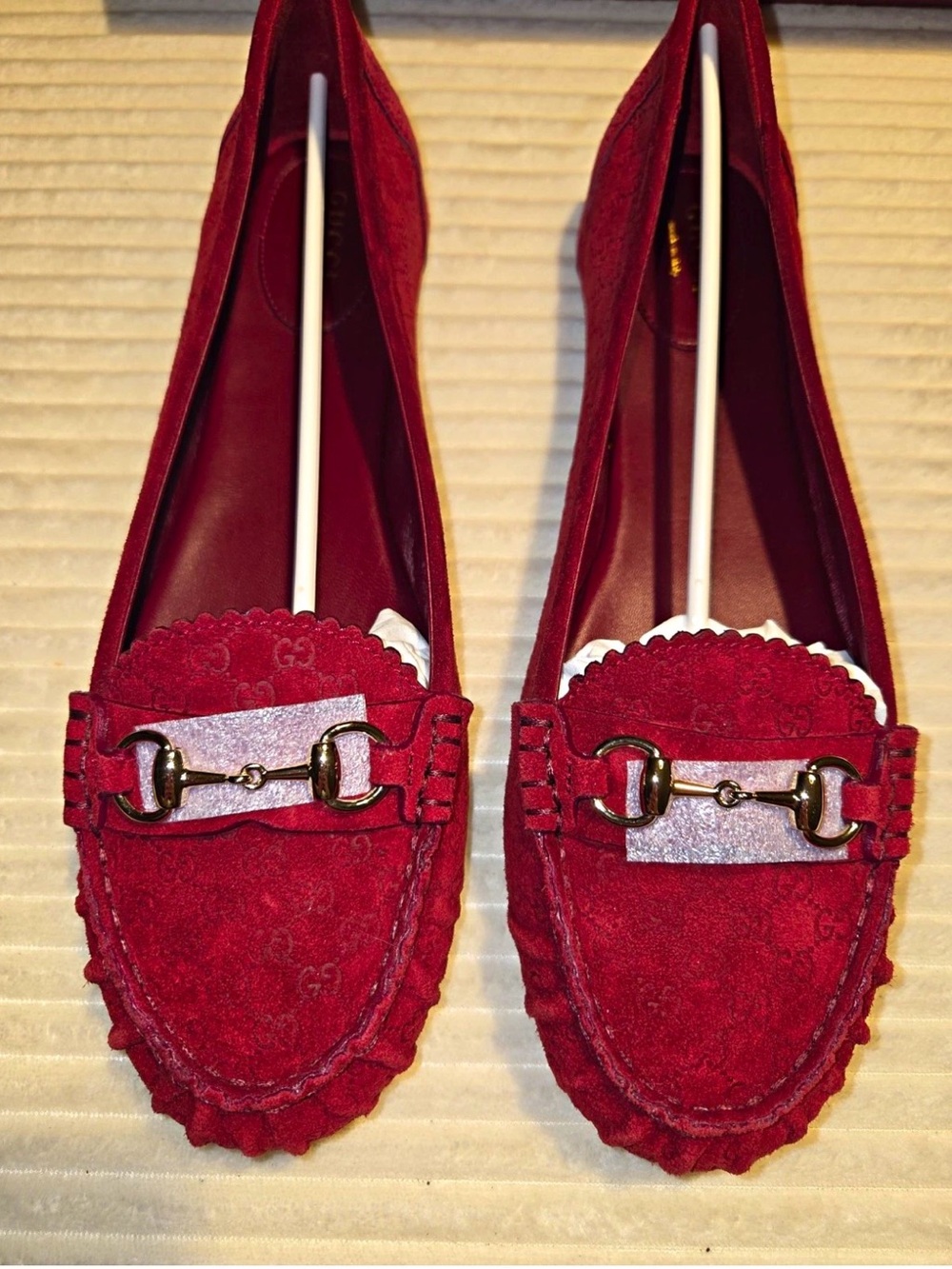 Gucci Red Kensington Micro GG Suede Horsebit Loafers - Women's Size 40 BNIB